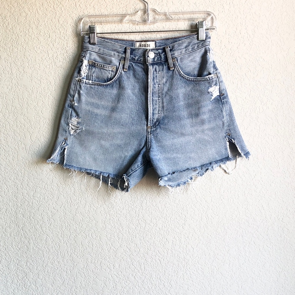 Agolde Dee High Rise Shorts Button Fly Distressed Cutoff A083b-1141